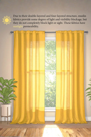Light permeability infographic double layer explanation. 2-layer muslin cotton curtain. Vivamaison.